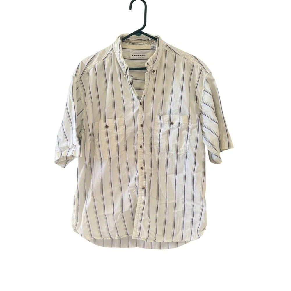 Levis Vintage Y2k Mens XL Short Sleeve Striped‎ Button Down Cotton Shirt